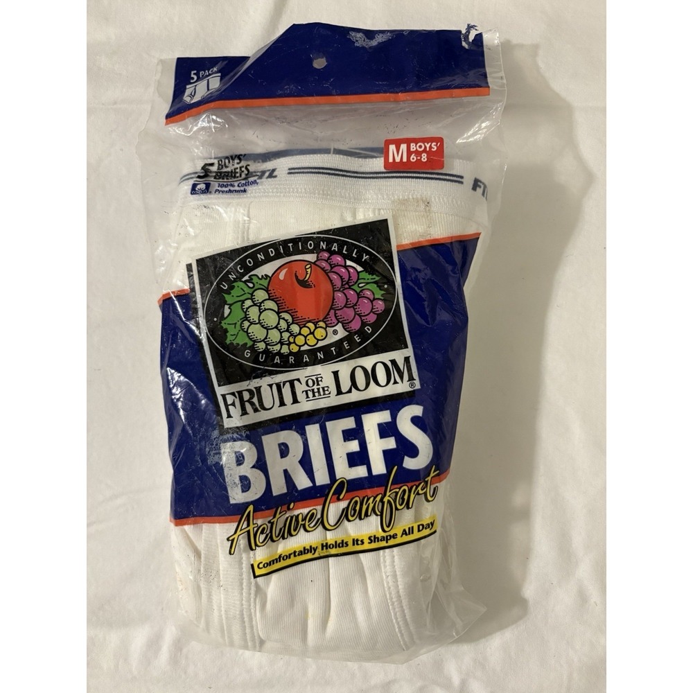 Fruit of the Loom 1996 Boys M‎ 6-8 Active Comfort Briefs VTG 5 Pack NOS White
